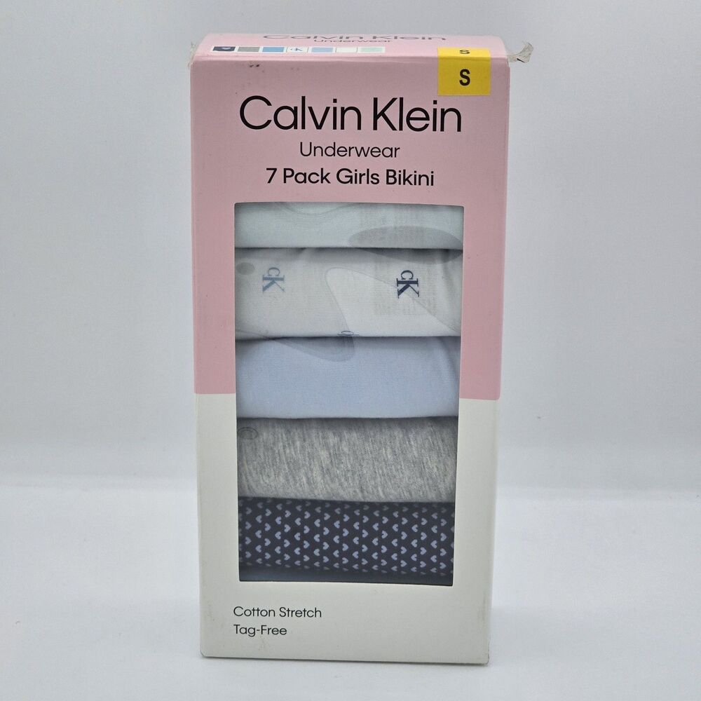 Calvin Klein Girls’ Bikini Underwear Cotton Stretch Tag-Free, 7-pack Size S New